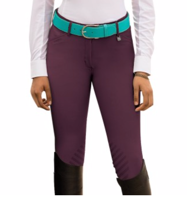 Romfh sarafina breech with a silicone knee patch, in burgundy.